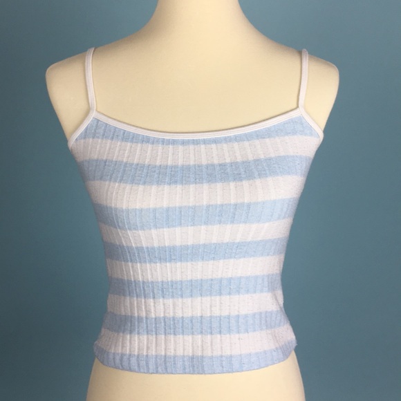 Vintage Tops - Vintage Pastel Blue & White Ribbed Tank